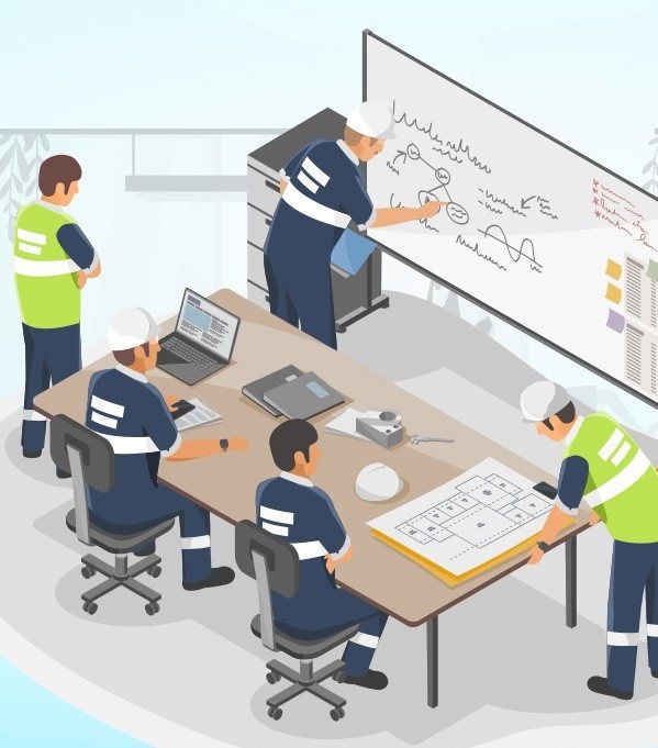 Illustration of a facility team planning a project around a table